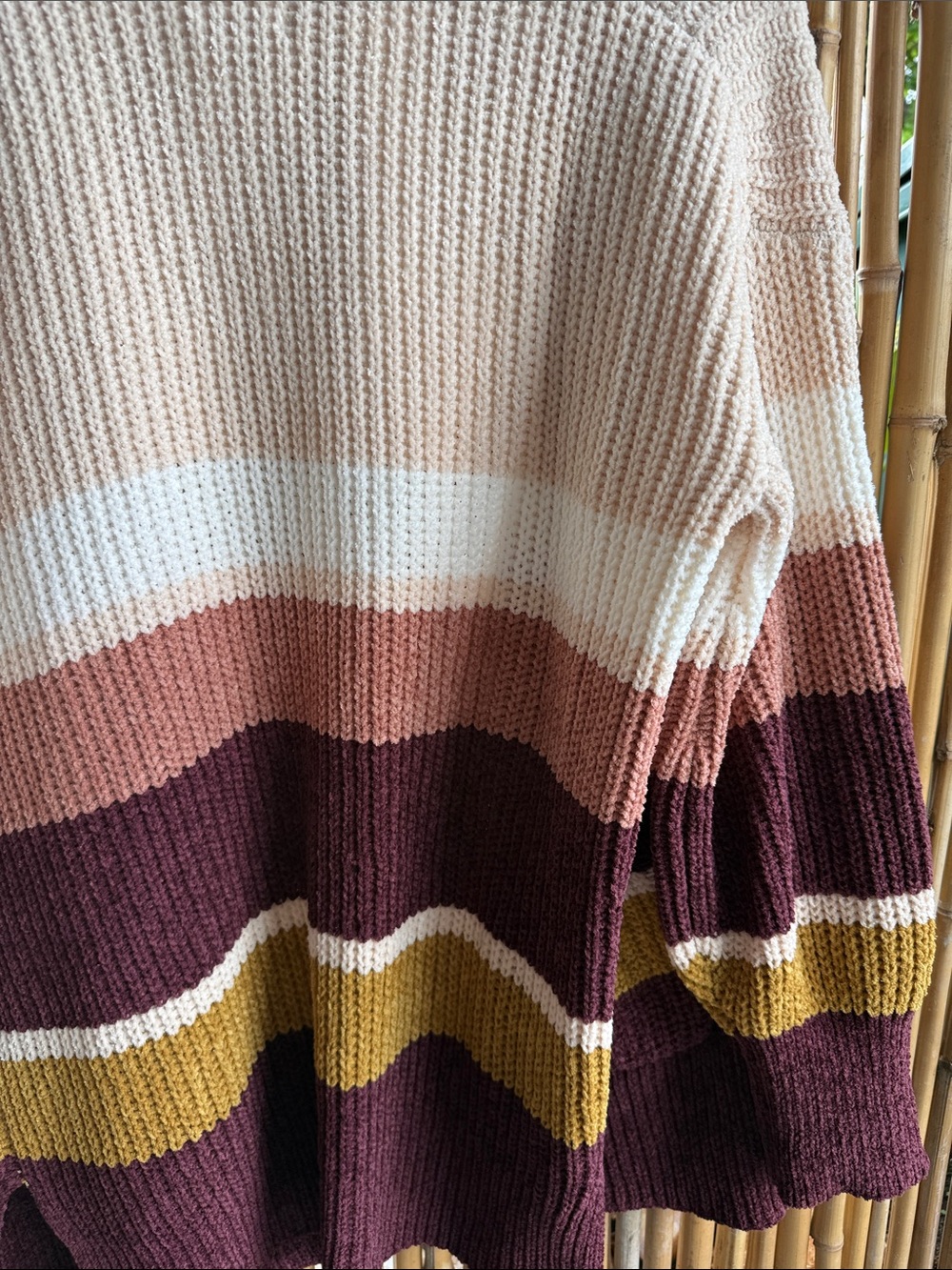 Hippie Rose Striped Open-Front Cardigan - Cream, Pink, Rust, Burgundy, Mustard - Picture 7 of 8